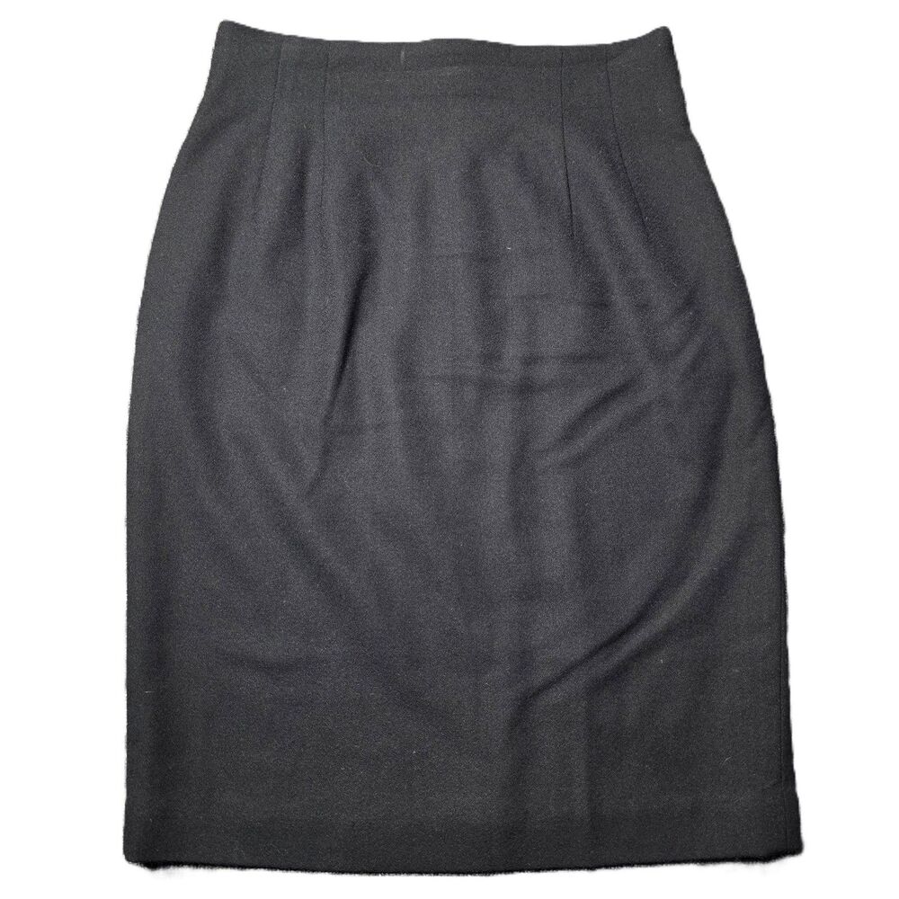 Vintage Ann Taylor Studio Wool Pencil Skirt Womens 10 Black Made in Korea